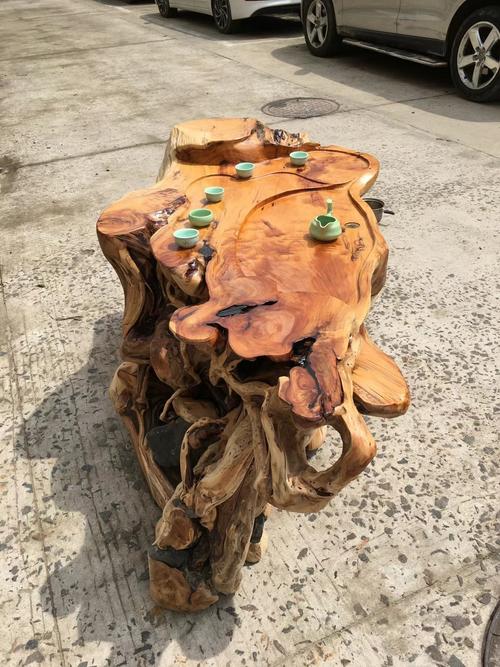 根雕新款茶台树根整体功夫茶桌阳台小型自然原木树头实木崖柏茶几