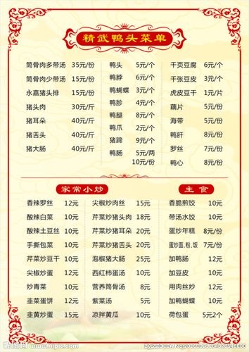 精武鸭头价格表设计图__菜单菜谱_广告设计_设计图库