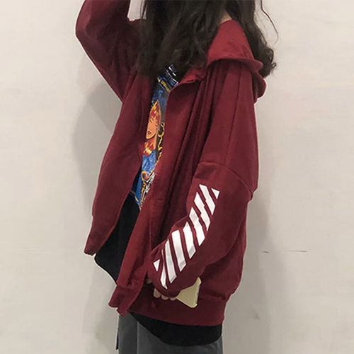 棉潮牌酒红色秋季网红卫衣女学生情侣装男女宽松ins连