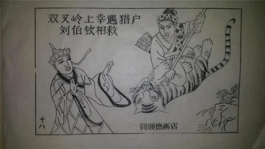 大师存样线稿*老木刻木版年画版画*西游记故事18……双叉岭遇猎户相救