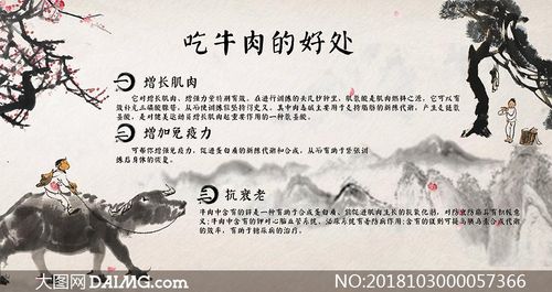 吃牛肉的好处水墨画宣传psd素材