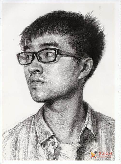 戴眼镜的男子头像高清素描画图片