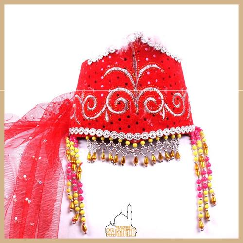 新疆帽子舞蹈羽毛演出头饰蒙古族哈萨克族帽子