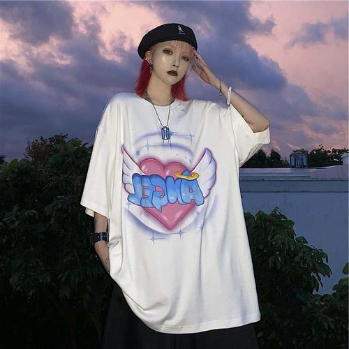 玳恩夏季韩版胖mm特加大码女装300斤240宽松短袖t恤女ins学生爱心上衣