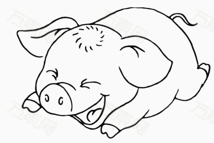 卡通简笔线条画小猪,动物拟人化儿童画