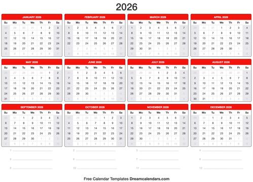 2026 calendar