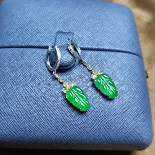 翡翠 叶子耳环