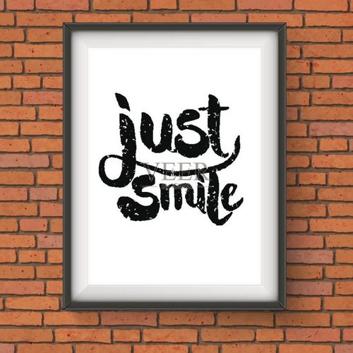 text design for just smile concept on a frame