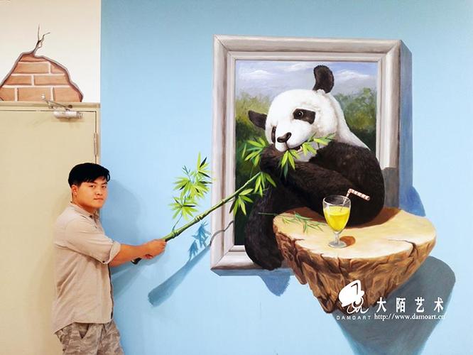 郑州墙绘|国宝熊猫3d立体画壁
