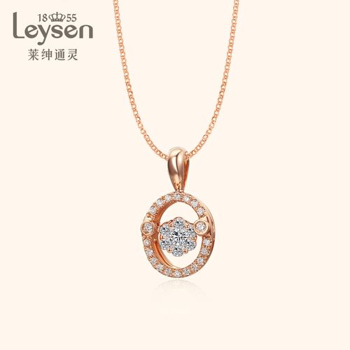 莱绅通灵珠宝 钻石项链女 椭圆型钻石吊坠 k金项链 百变风情 正品