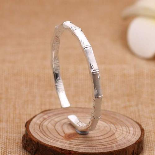 新999纯银手镯女款竹子开口足银竹节时尚银镯子磨砂光面情人节礼