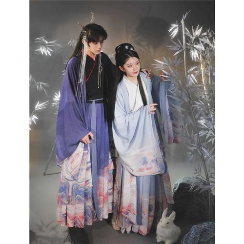 加大码汉服男女cp情侣魏晋风宋制交领齐腰襦裙秋冬季胖mm改良古装