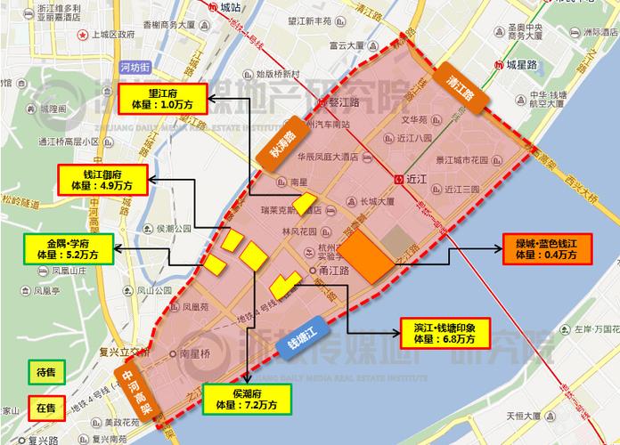杭州钱江新城西翼商品住宅潜在供应量分布图
