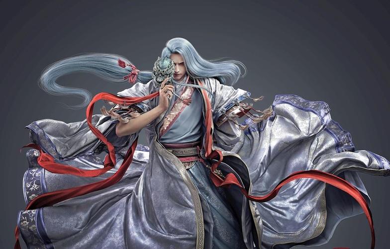 中国风古装3d古风猛男 面具 长发