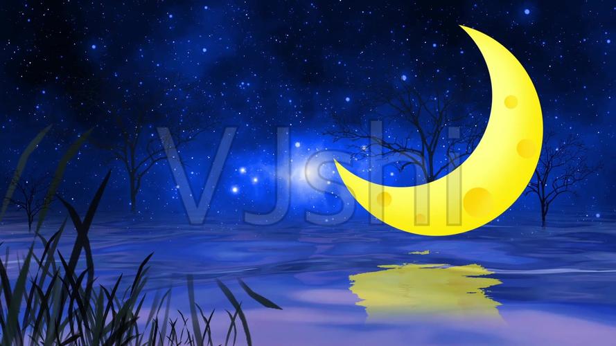 唯美梦幻星空月亮水面月牙led视频_1920x1080_高清(:)