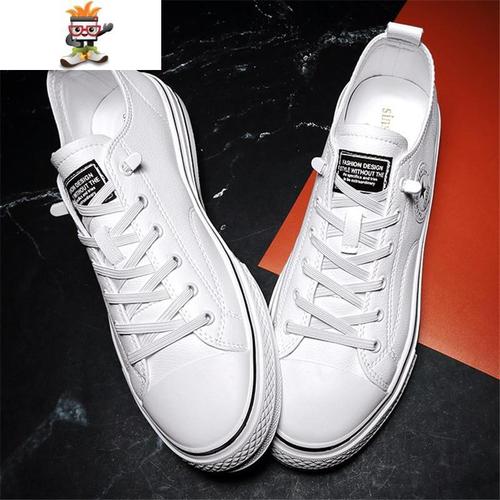 春季男鞋免系鞋带小白鞋英伦纯皮板鞋潮流百搭休闲鞋潮鞋潮牌瘦版闪潮