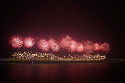 正月十五星海湾跨海大桥元宵节烟花盛宴