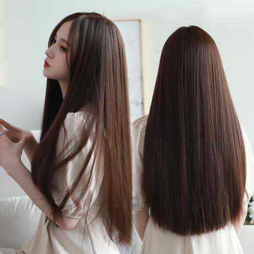 假发女长发 韩版网红八字中分黑色长直发自然全头逼真
