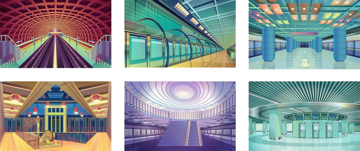 一组关于地铁的矢量插画