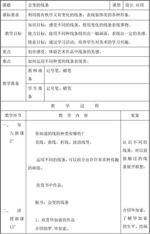 新人美版美术小学二年级上册第1课会变的线条公开课优质课教学设计(3)