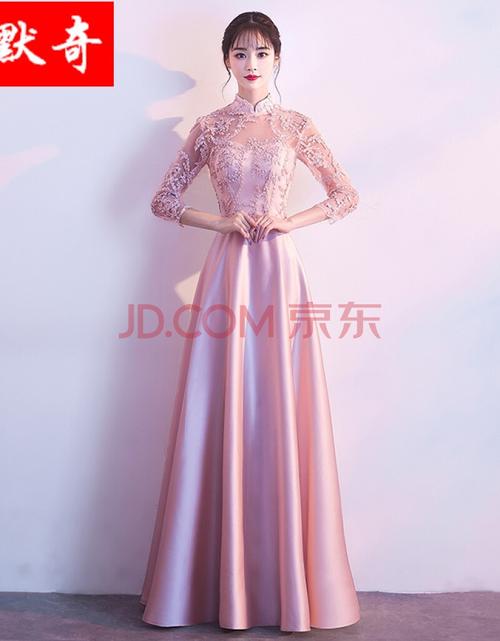 女声独唱演出服女成人 主持服装女中长款伴娘服春季长袖闺蜜伴娘团