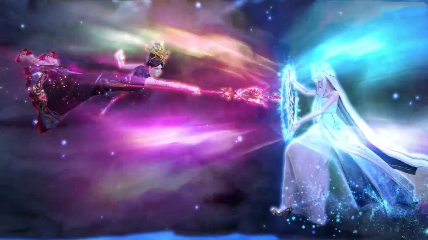 精灵梦叶罗丽冰公主发动冰雪暴召唤神兽大战辛灵仙子