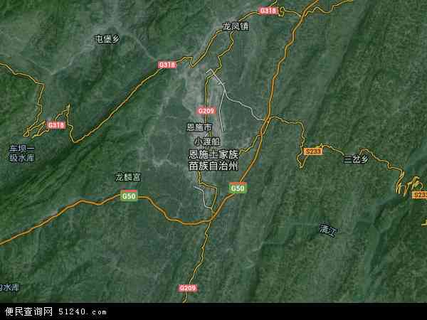 中国湖北省恩施土家族苗族自治州地图(卫星地图)