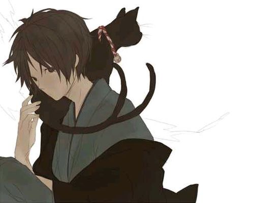 跪求动漫男子抱黑猫图片