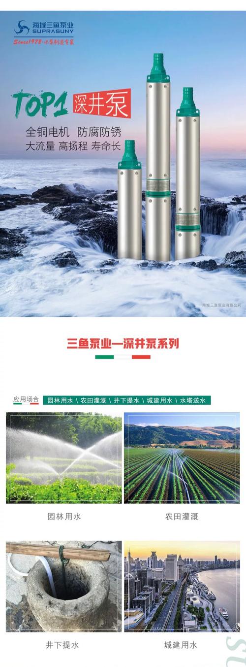 《精选好货》海城深井泵100井径2方不锈钢三鱼深井泵农用水泵家用潜水