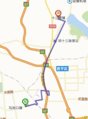 昌平区马池口镇昌流路离十三陵镇长陵村多远