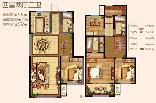 北欧设计风格—天朗蔚蓝东庭复式四居室装饰设计