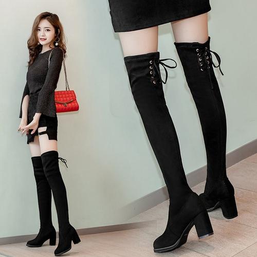 过膝靴女2020春秋季女靴粗跟长靴百搭女靴高筒显瘦弹力靴瘦瘦靴子