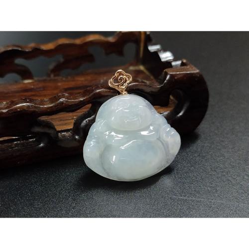 缘源珠宝天然a货翡翠吊坠云纹佛公18k金镶嵌翡翠佛公玉坠冰糯男女款