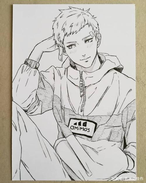 一组超帅气的手绘男生线稿