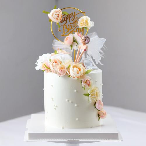 特价女神款蛋糕_网红款生日蛋糕摆件鲜花蛋糕翅膀花仙子女神生日快乐
