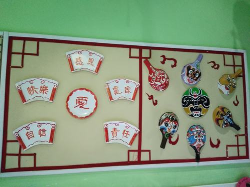 楼道里的主题墙和个人作品,以传统文化色彩为重,丰富幼儿的知识,勉励