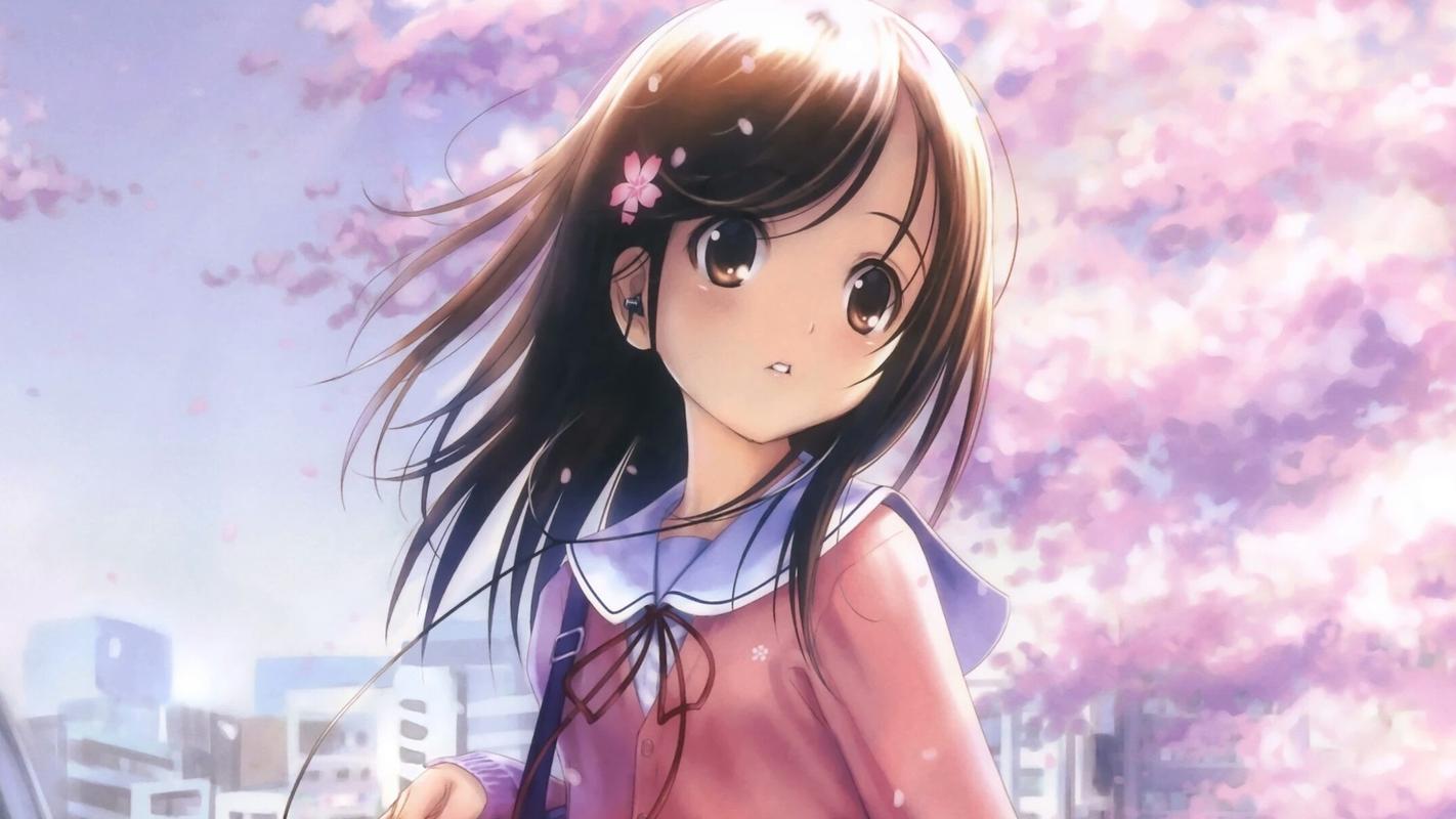 樱花树下的二次元美女,动漫人物-回车桌面
