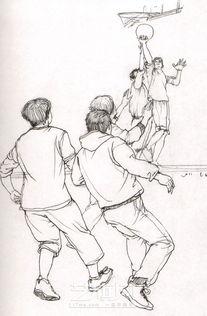 场景速写正在打篮球的几名短发女青年作品欣赏