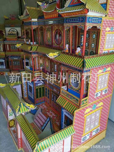 批发殡葬用品竹片灵屋祭祀纸房子竹架冥房折叠纸扎别墅170型