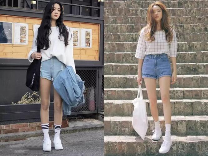 小白鞋上面一双小白袜,整个人简单又清新,很适