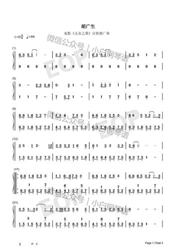 「琴谱|胡广生」《无名之辈》推广曲 - 任素汐(含简谱