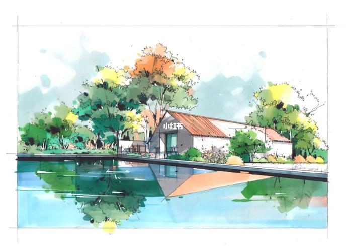 马克笔上色 景观建筑手绘效果图_手绘_建筑_马克笔_上色_考研_高光