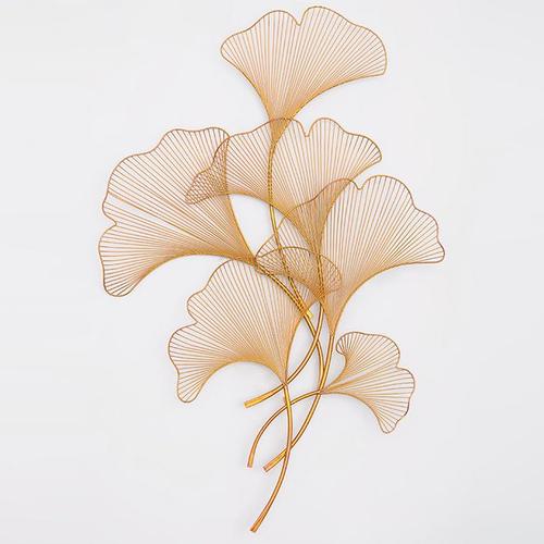 com 酒店会所别墅背景墙面金属壁饰墙饰铁艺银杏叶墙上壁挂件软装饰品