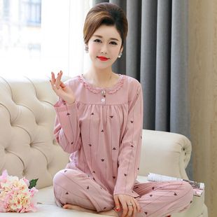中老年人妈妈款睡衣女士纯棉长袖春秋季全棉套装大码老人家居服夏