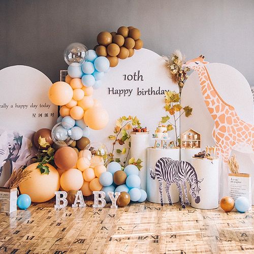 儿童一周岁宝宝百天生日宴动物主题气球场景布置装饰kt板背景墙