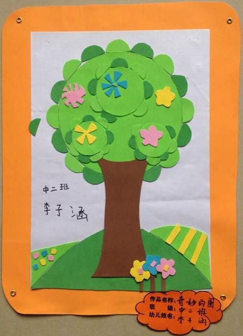 特长育人霍山新徽幼儿园植树节手工粘贴画