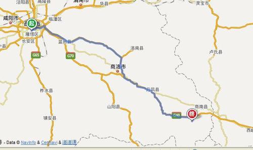 一,线路图  西安—商南—金丝峡—西安(往返约 550 公里)
