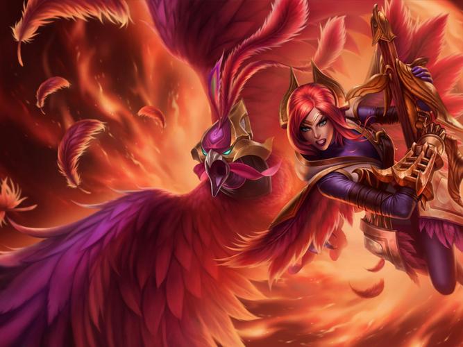 英雄联盟,奎因,德玛西亚之翼,皮肤,血羽凤凰,游戏英雄联盟壁纸图片