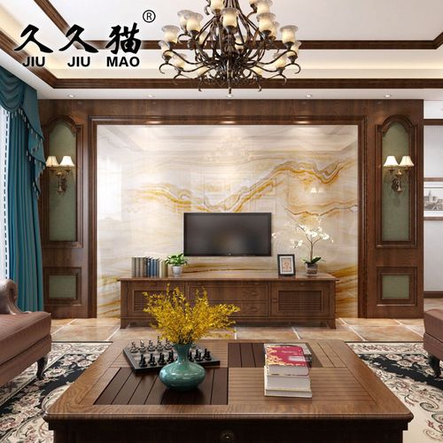 轻奢瓷砖电视背景墙新中式微晶石欧式客厅天然大理石美式影视墙砖