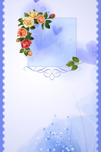 花卉边框蓝色蕾丝唯美梦幻海报背景